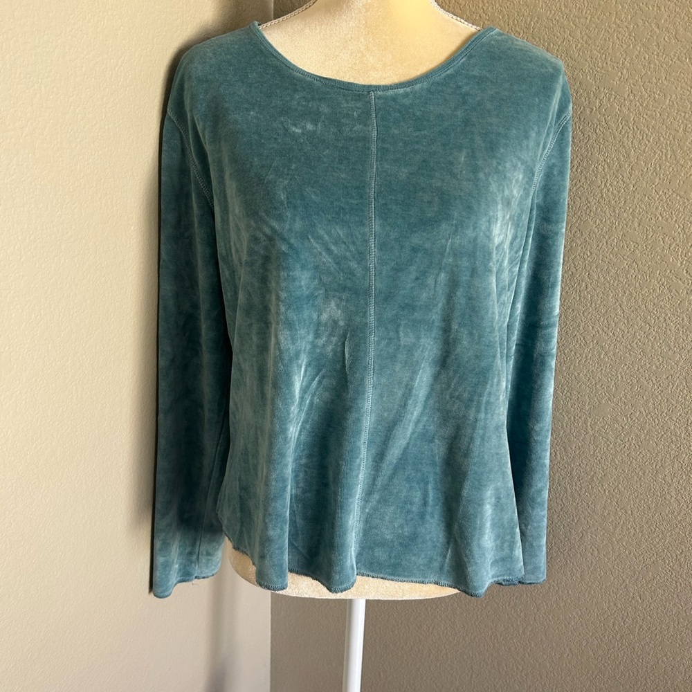 Anne Lewin Teal Velvet Long Sleeve blouse size L